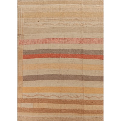Hand Woven Oriental 100% Jute Carpet Modern Stripe Multi-Colored Kilim Area Rug - 12' 0'' X 9' 7''