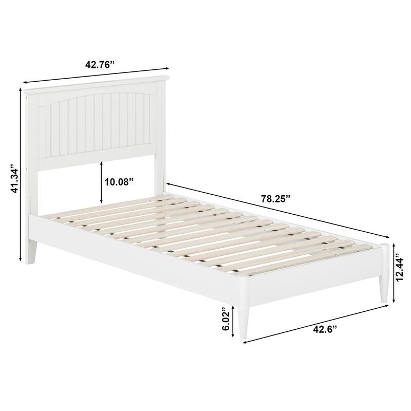 Low Profile Wood Platform Bed - Twin Size, USB Charger, Modern Design, Solid Frame, White Finish