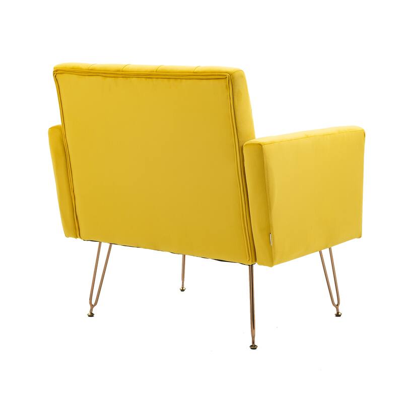 Velvet Upholstered Armchair Single Sofa Modern Tufted Reading Chairs Gold Metal Leg Wingback Chairs for Living Room Bedroom