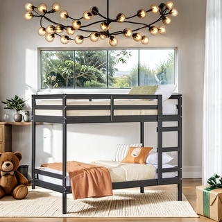 Transitional Twin Over Twin Bunk Bed With Rounded Ladder Rungs And Gurad, Loft Bed, Assembly Is Required
