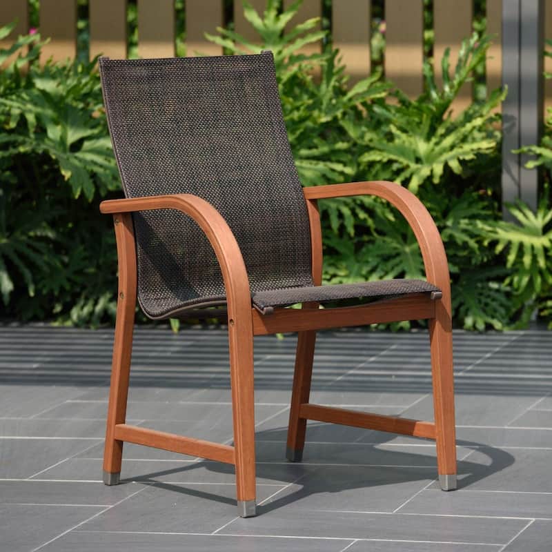 Tottenville Amazonia Outdoor Patio Dining Armchairs by Havenside Home - Set of 2 - Dark Wood and Brown Sling