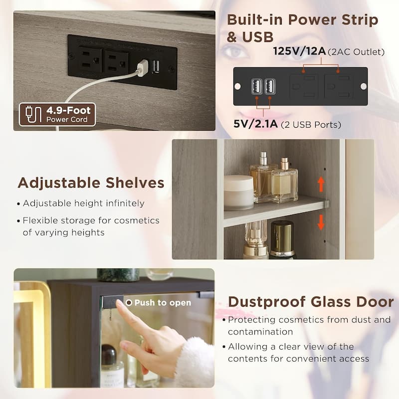 Modern Makeup Vanity Desk with HD Lighted Mirror, Dressing Table