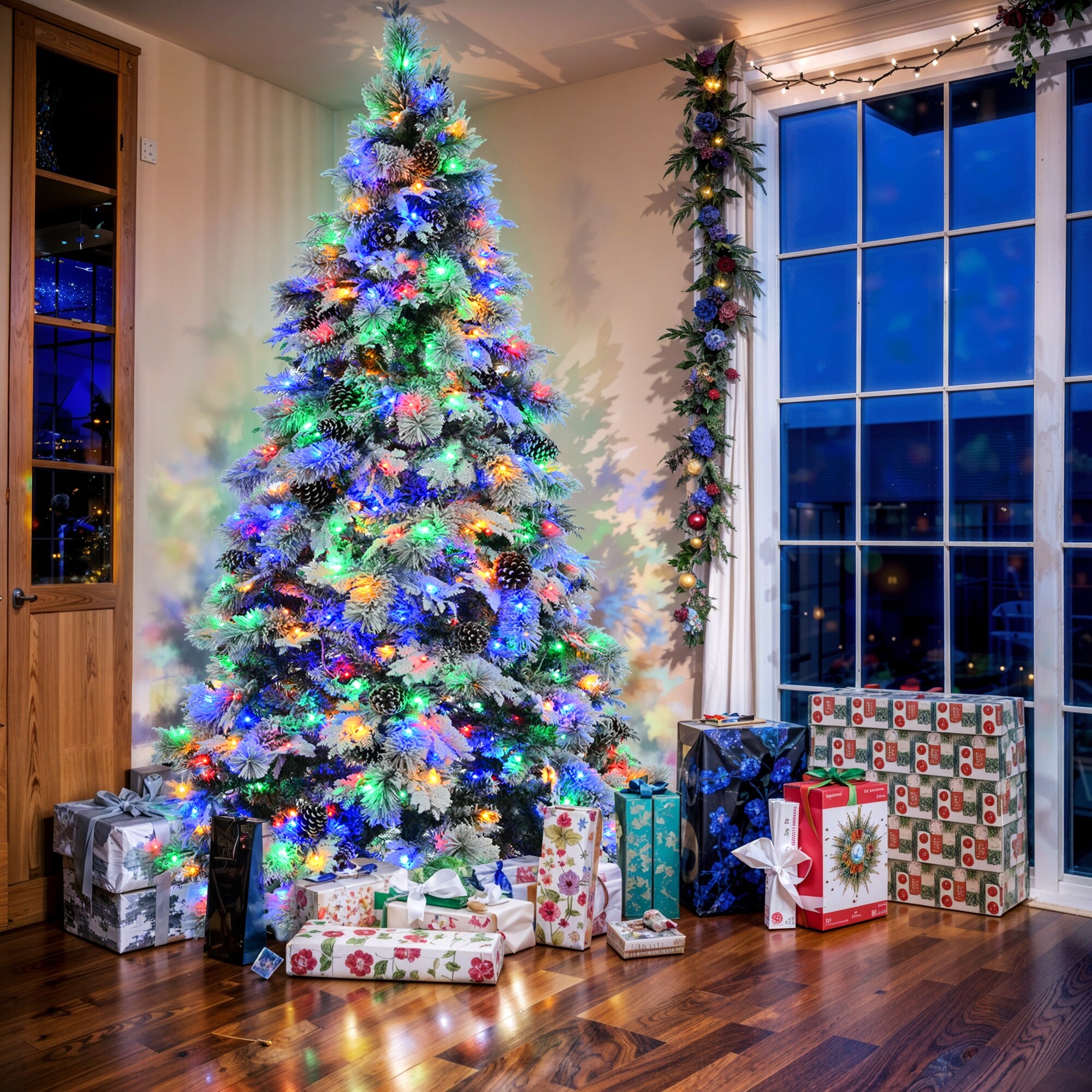 Snow flocked pre lit christmas tree outlet