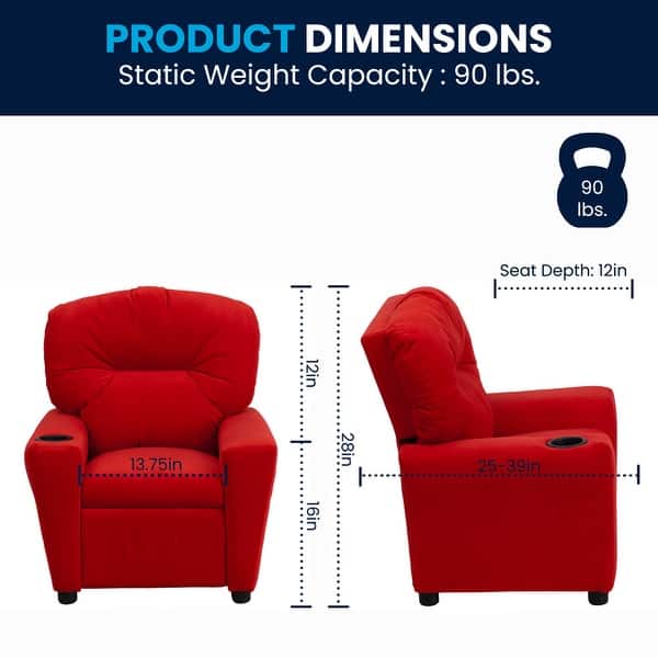 dimension image slide 0 of 4, Contemporary Kids Recliner with Cup Holder
