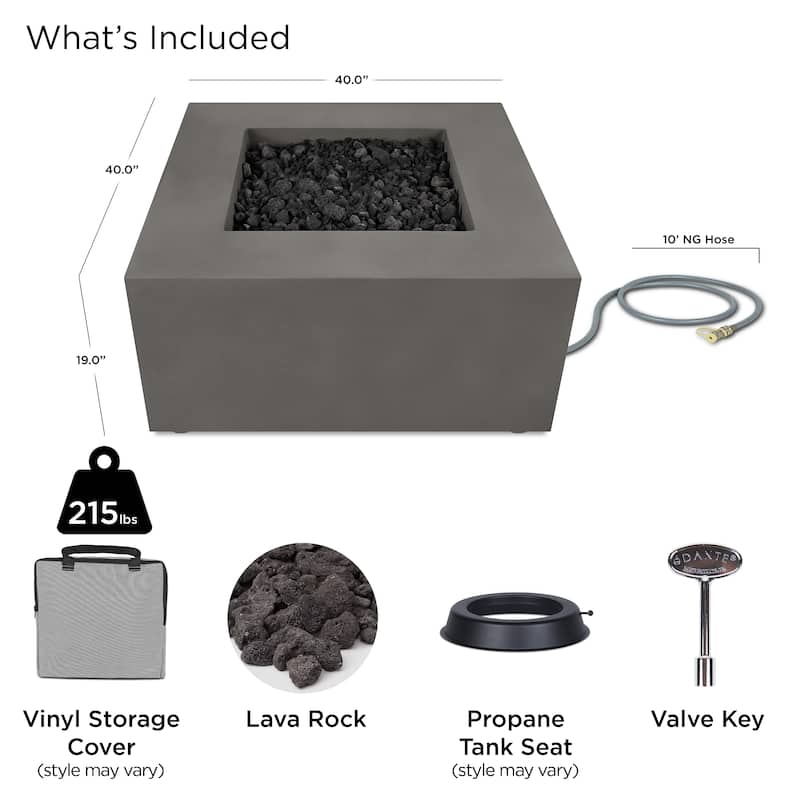 Provo Casual Square Natural Gas Fire Table in Carbon by Jensen Co - 40 x 40 x 19