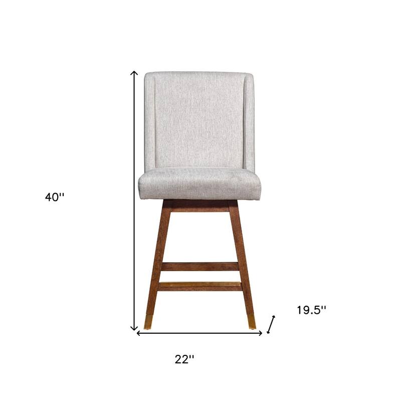 26-Inch Seat Upholstered Swivel Counter Stool with Wingback and Footrest Brown Solid Wood Frame - 40”H x 22”W x 19.5”D