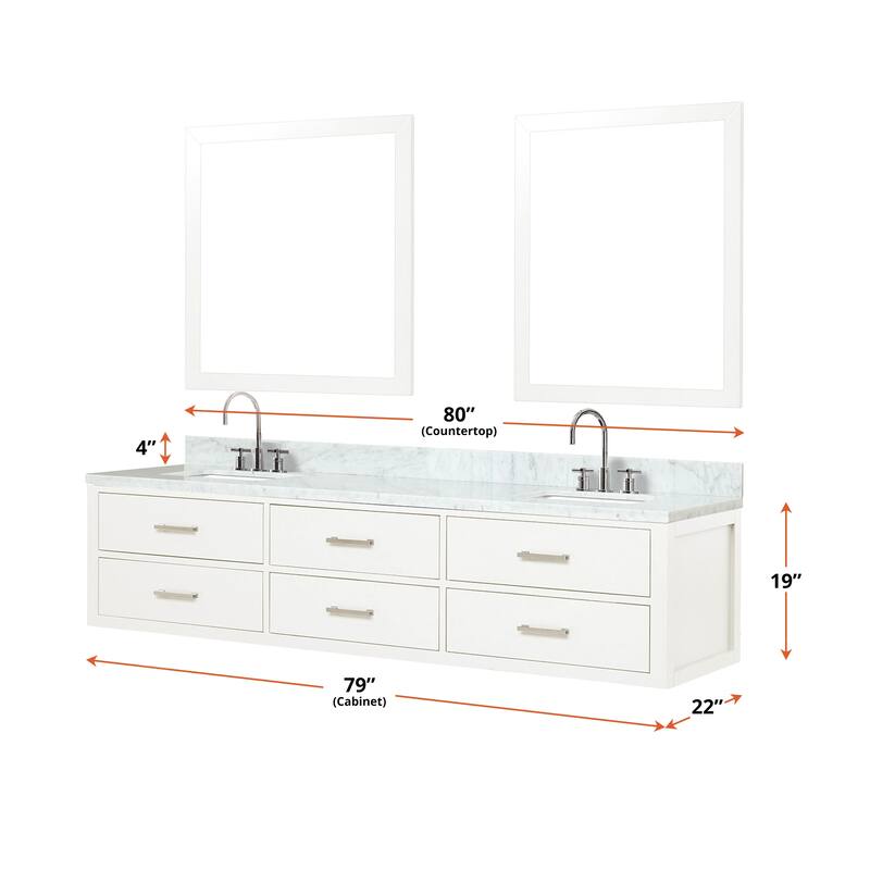 Lexora Castor Double Bath Vanity, Carrara Marble Top, Faucet Set, and Mirrors