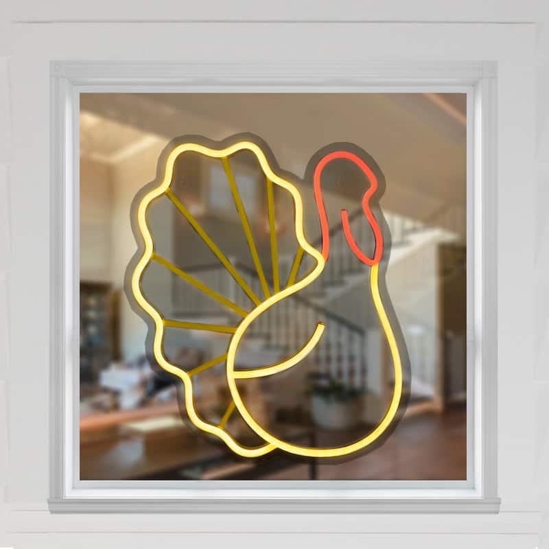 LED Turkey Neon Lighted Thanksgiving Wall or Window Decoration - 15"