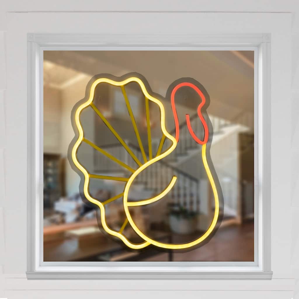 LED Turkey Neon Lighted Thanksgiving Wall or Window Decoration - 15"