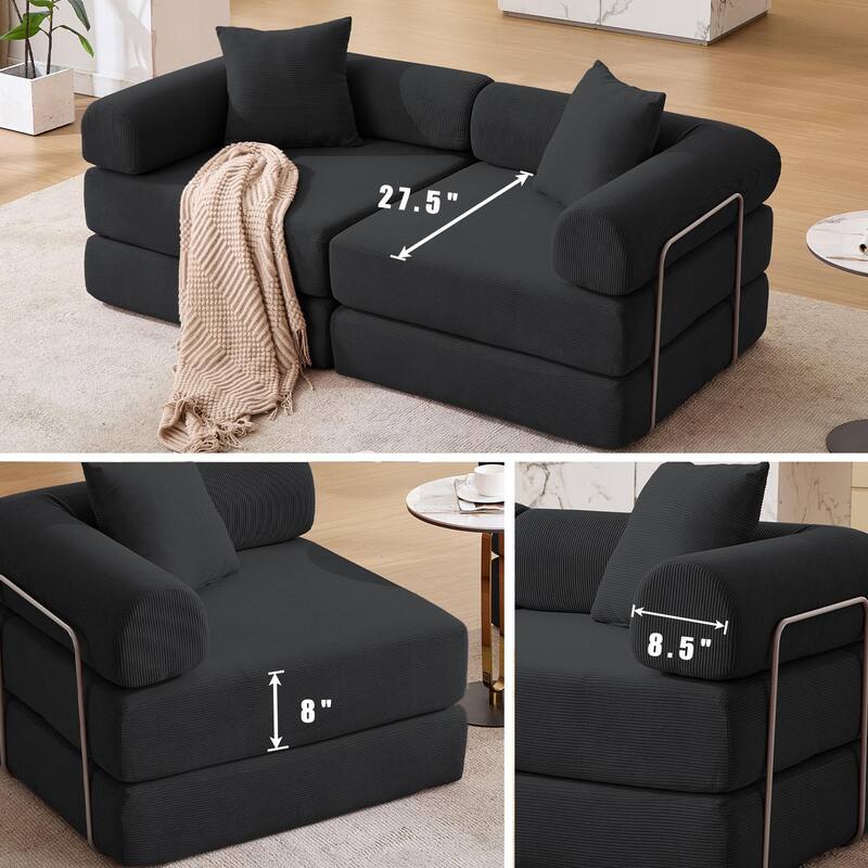 Modular Couch Sofa Bed, Convertible Design with Removable Armrests,Folding Mattress Couch for Small Spaces ,No Assembly