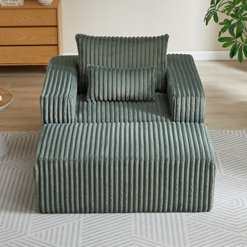 62.5"Corduroy Sponge Sofa Lounge Chair with Removable footrest,Fluffy Modern Sleeper Chair for Indoor Living Room Bedroom