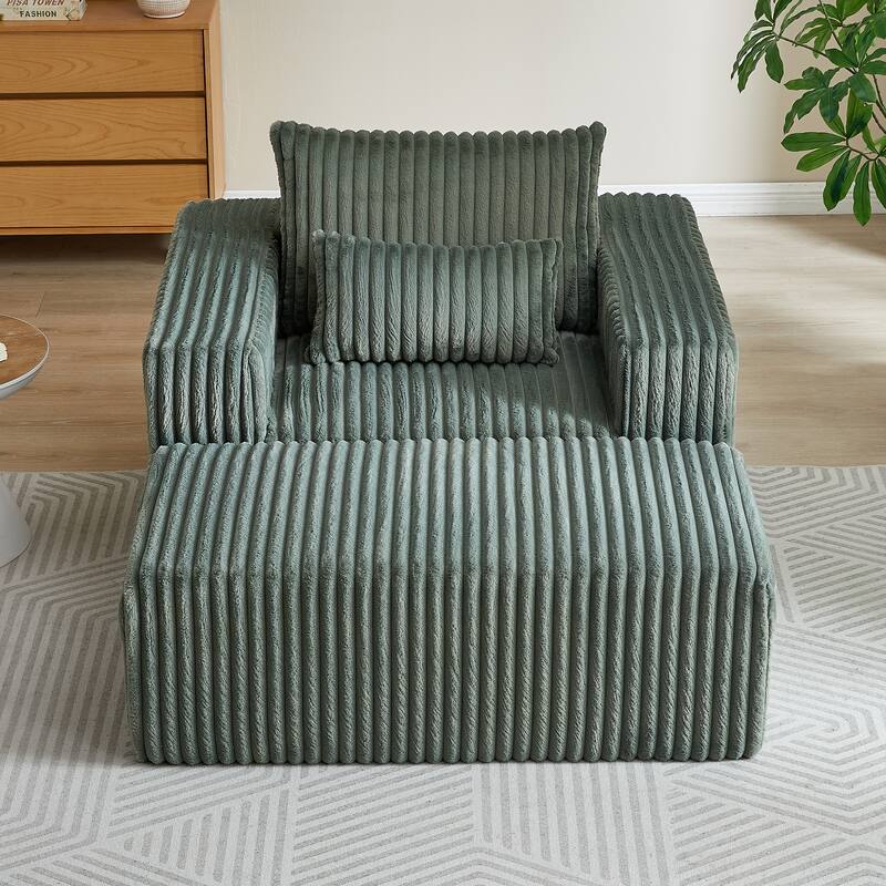 Modern 62.5" Corduroy Sponge Sofa with Removable Footrest, No Assembly Required, Cozy Sleeper Chair for Indoor Spaces
