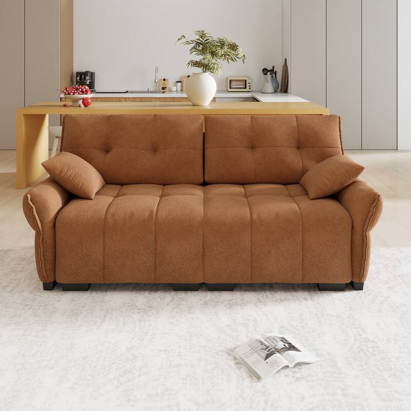 Ergonomic Design 78.7-inch Double Seater Loveseat Sofa Chenille Couch for Living Room, Lounge, Office Space - Orange