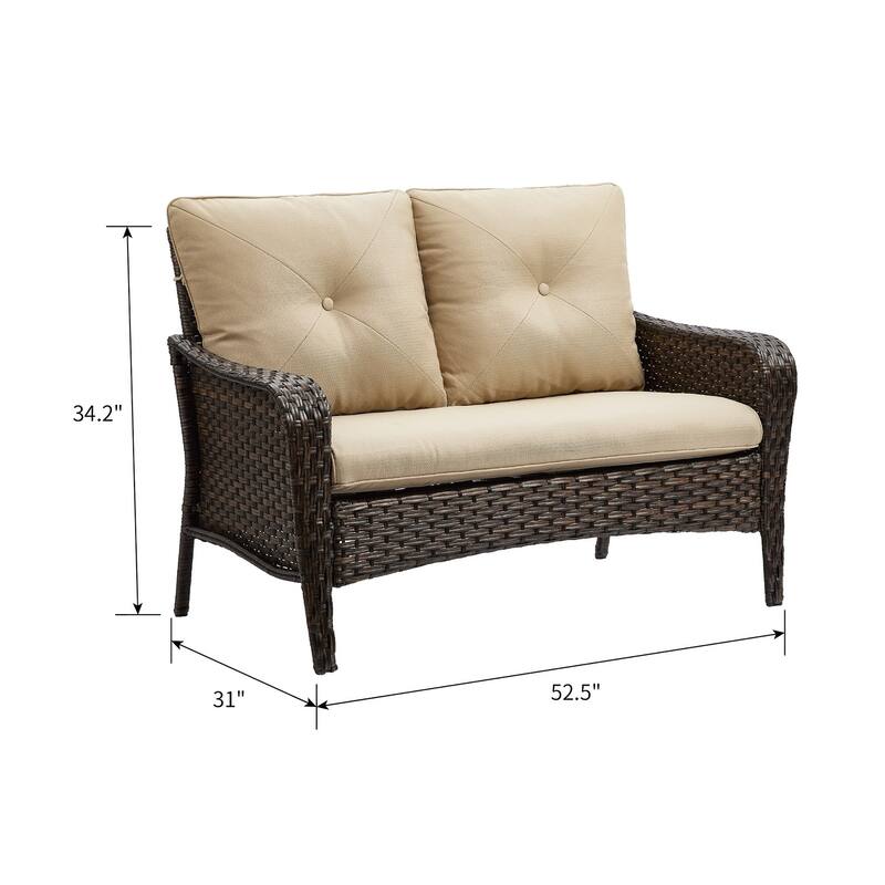 Pocassy Outdoor Wicker Loveseat Couch, 2-Seater Patio Sofa