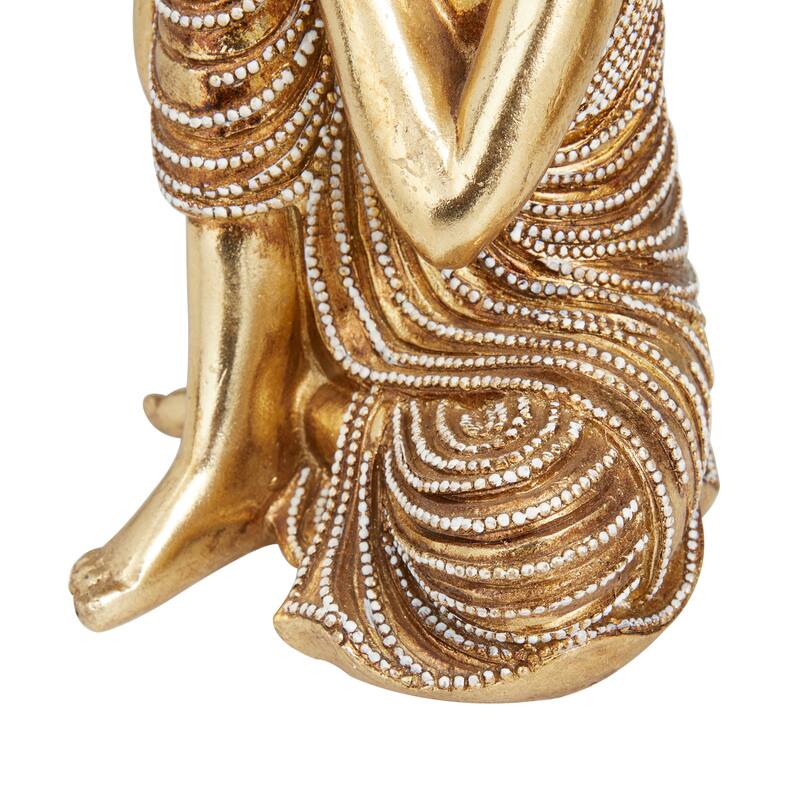 Gold Polystone Traditional Buddha Sculpture with Engraved Carvings and Relief Detailing (Set of 2) - 5 x 4 x 7