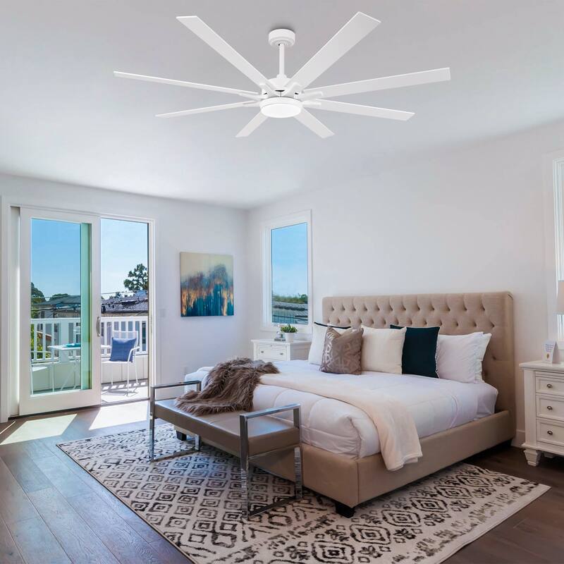 65" Integrated LED White Dimmable Ceiling Fan with Light and Remote - 65" D x 65" W x 13.4" H