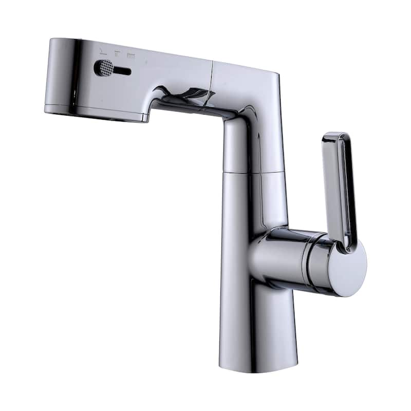 Single Handle Pull-Out Digital Display White Bathroom Faucet