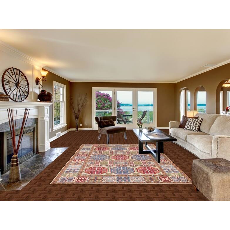 Hand Knotted Oriental 100% Wool Carpet Traditional All-Over Beige & Ivories Kazak Area Rug - 9' 11'' X 6' 8''