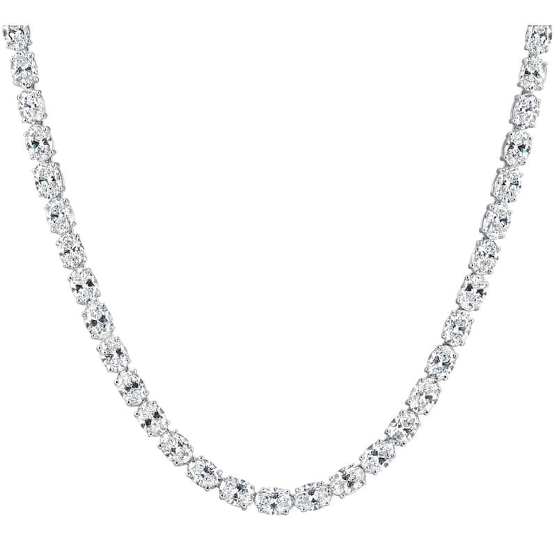 53 Ct TW Oval Diamond Tennis Necklace 17" White Gold Lab Grown (E/VS)