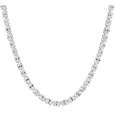 53 Ct TW Oval Diamond Tennis Necklace 17" White Gold Lab Grown (E/VS)
