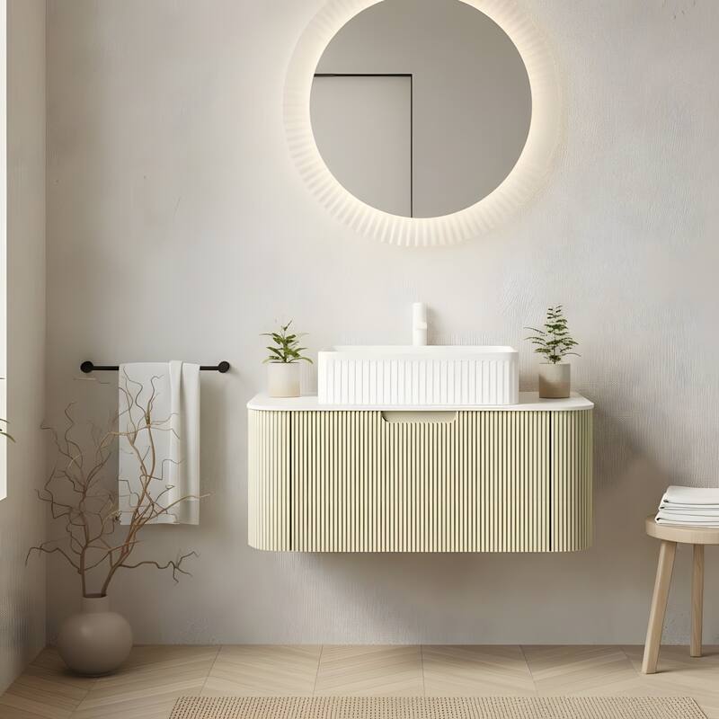 Wall Mounted Bathroom Vanity with White Rectangular Ceramic Basin - 36 - Light Green