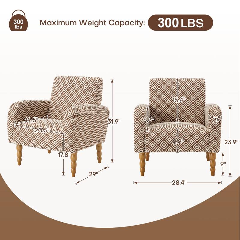 Fabric Armchair Accent Chair with Arms & Wood Legs