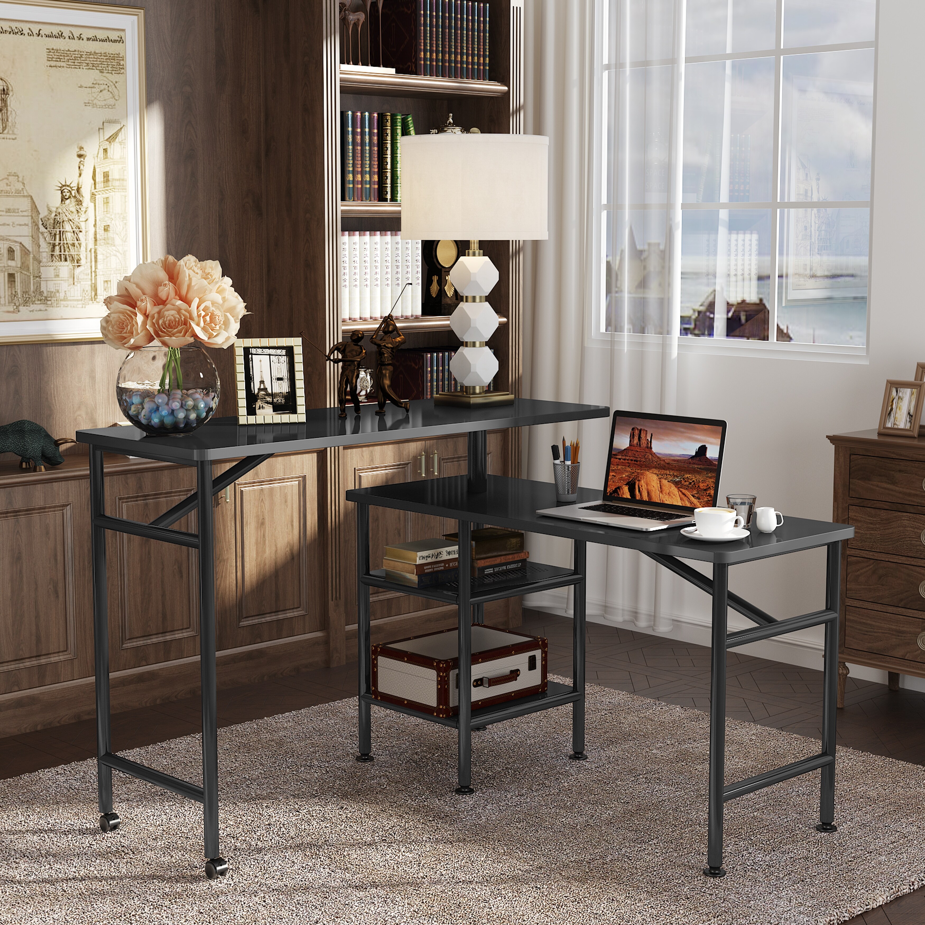 L Shaped Free Rotating Standing Desk Reversible Computer Desk Overstock 31944296