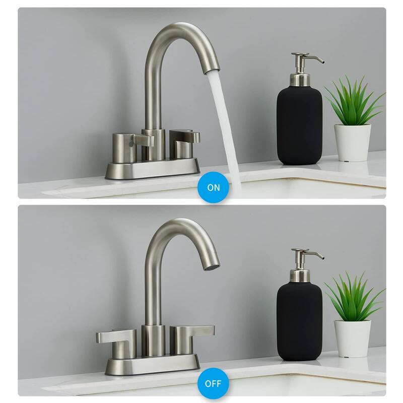 Modern 2 Handle 360° Swivel Bathroom Sink Faucet with Pop Up Drain Assembly, Anti Fingerprint, Anti Rust