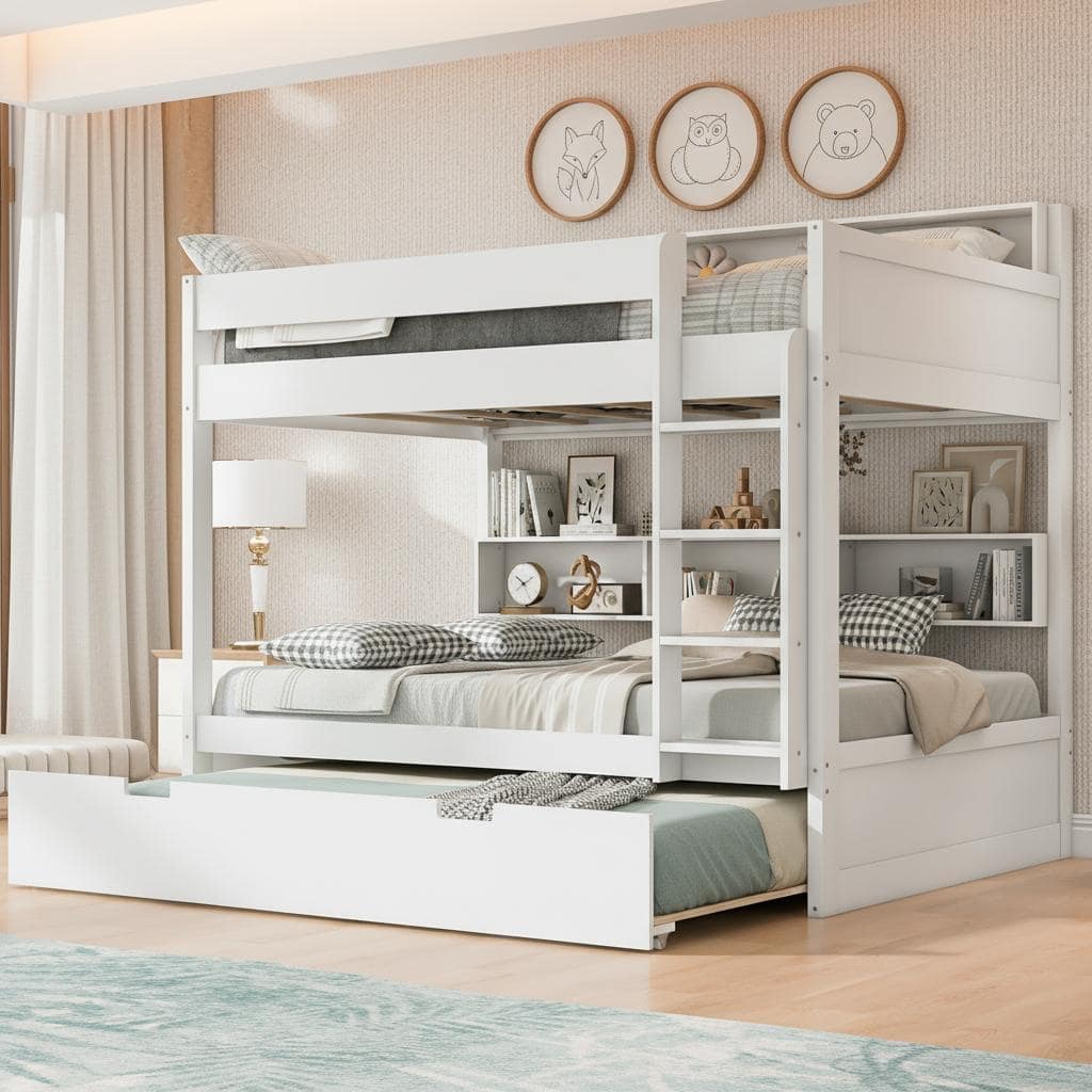 Bunk Bed with Trundle & Dual-Side Storage Shelves by Harper&Bright Designs