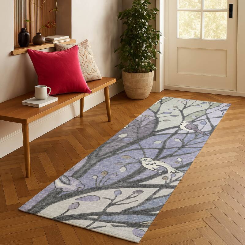 Machine Washable Indoor/ Outdoor Bird Mosaic Chantille Rug