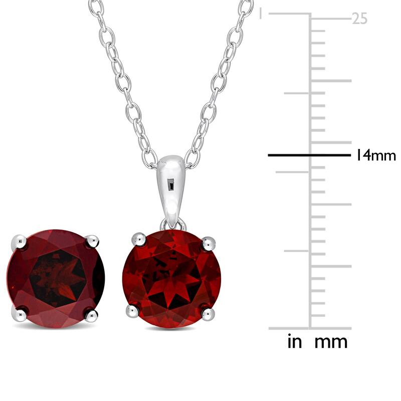 Miadora 6ct TGW Garnet Solitaire Necklace and Stud Earrings Set in Sterling Silver