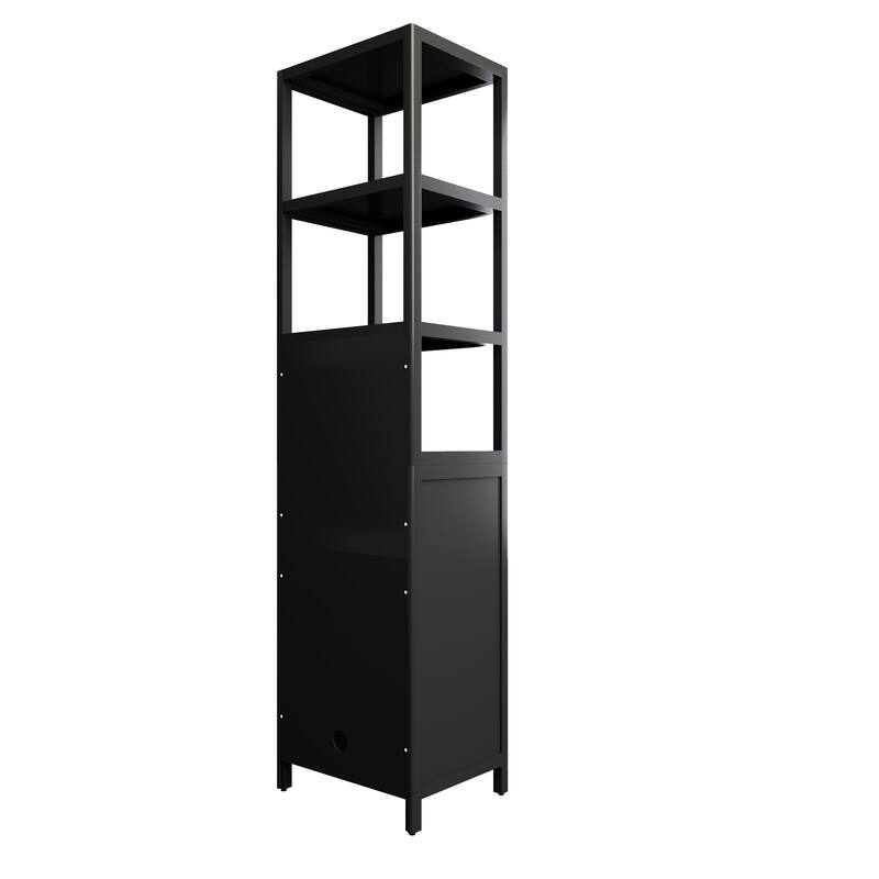 64.76" H Freestanding Bathroom Cabinet with 3 Tier Shelves, Natural Bamboo