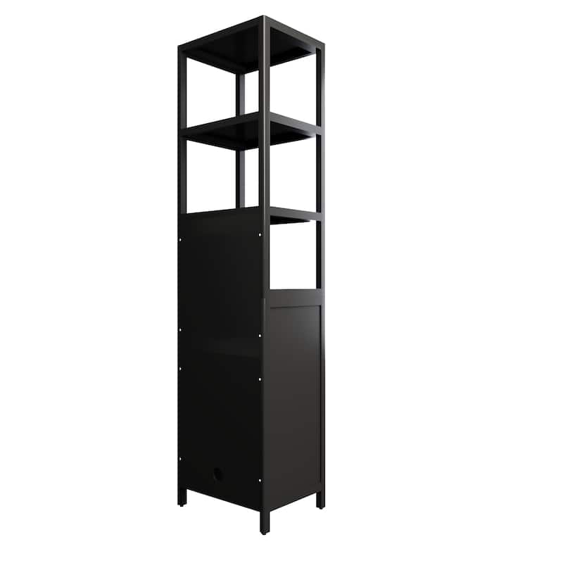 BLACK Storage Tall Slim Cabinet with Shutter Door and 3 Tier Shelves, Freestanding Linen Tower Cabinet for Living Room,