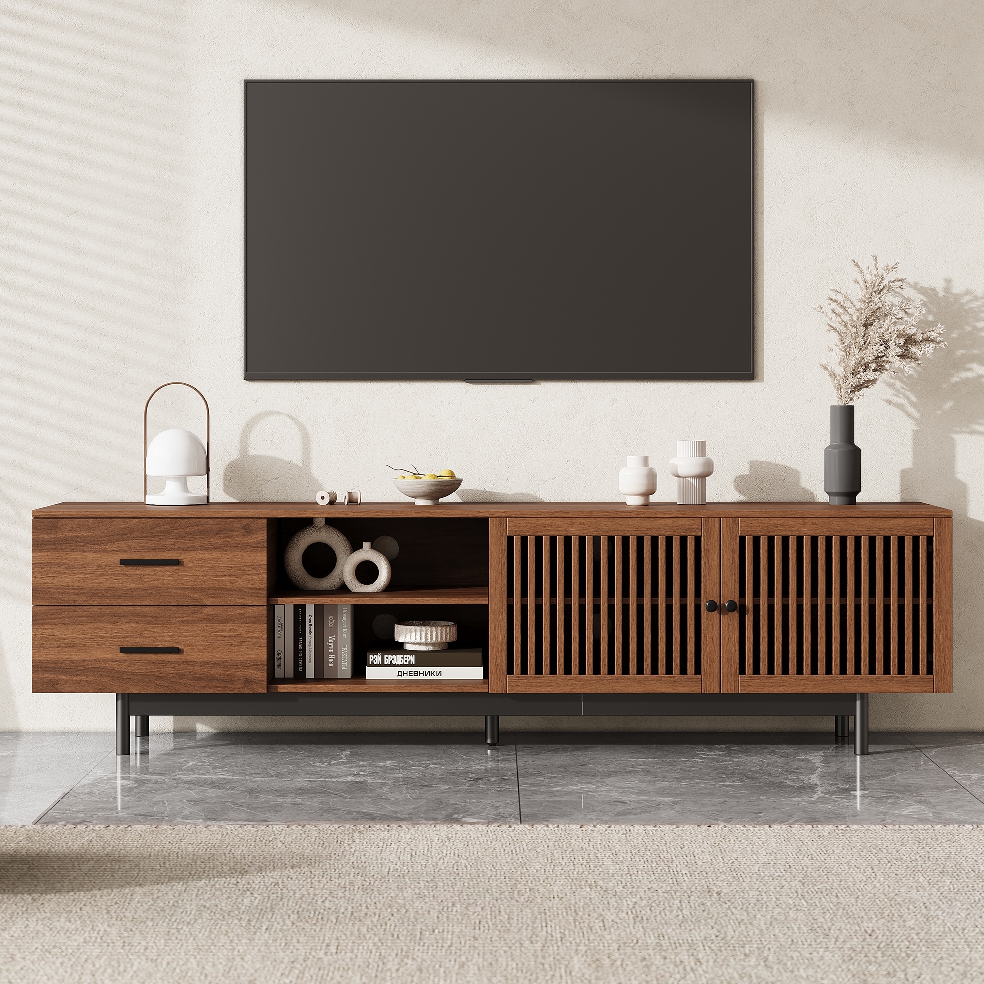 78 inch Modern TV Stand for TVs up to 85", Entertainment Center Media Console Cabinet with 2 Drawers