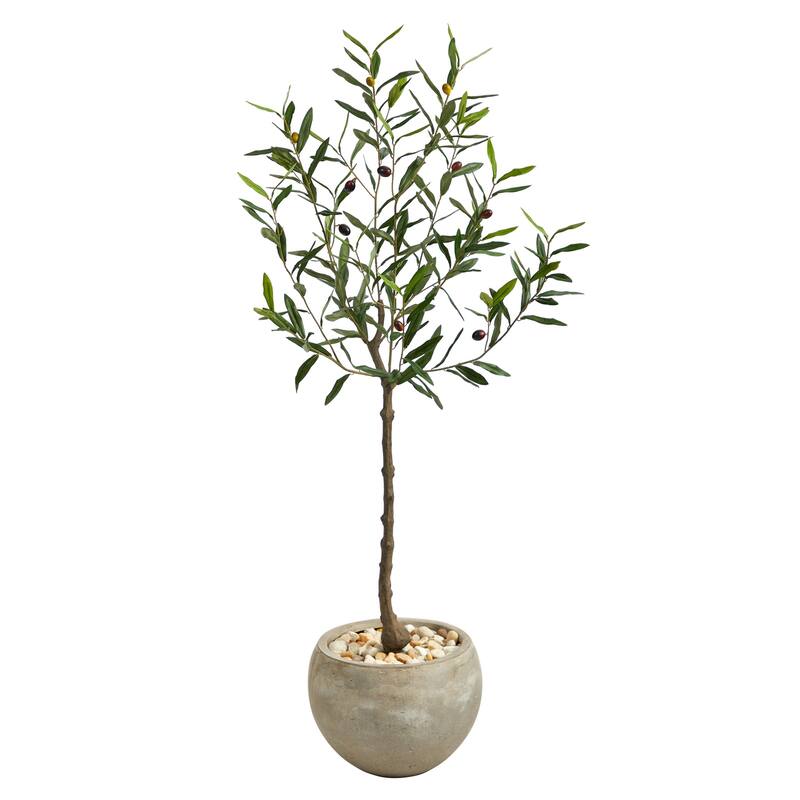Artificial Olive Tree 50 Inch Indoor Outdoor Decor Sand Planter - Green - 31-40 Inches