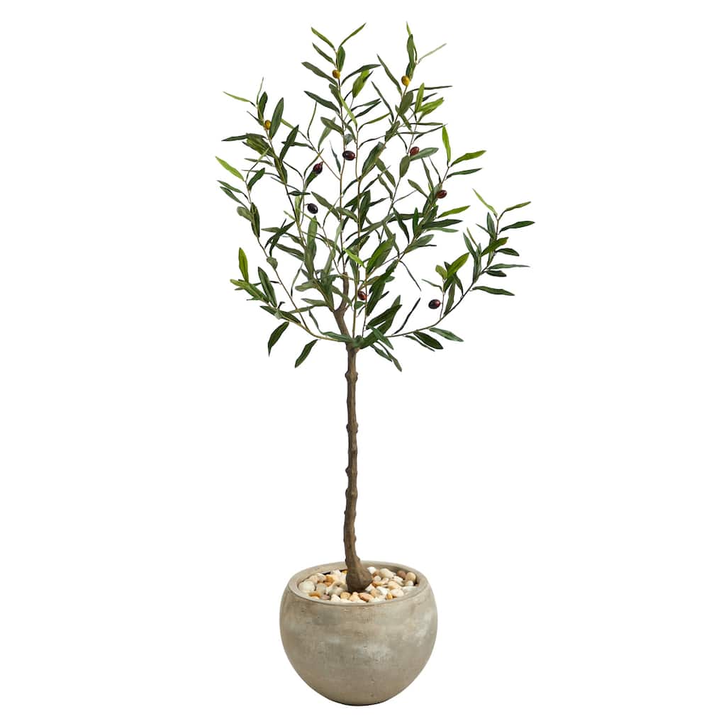Artificial Olive Tree 50 Inch Indoor Outdoor Decor Sand Planter - Green - 31-40 Inches