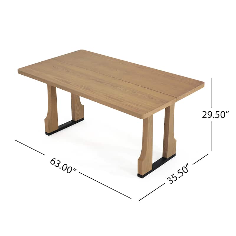 Roomfitters 63" Rectangular Dining Table with Solid Wood Top and Sturdy Double Pedestal Base, Modern Kitchen Table