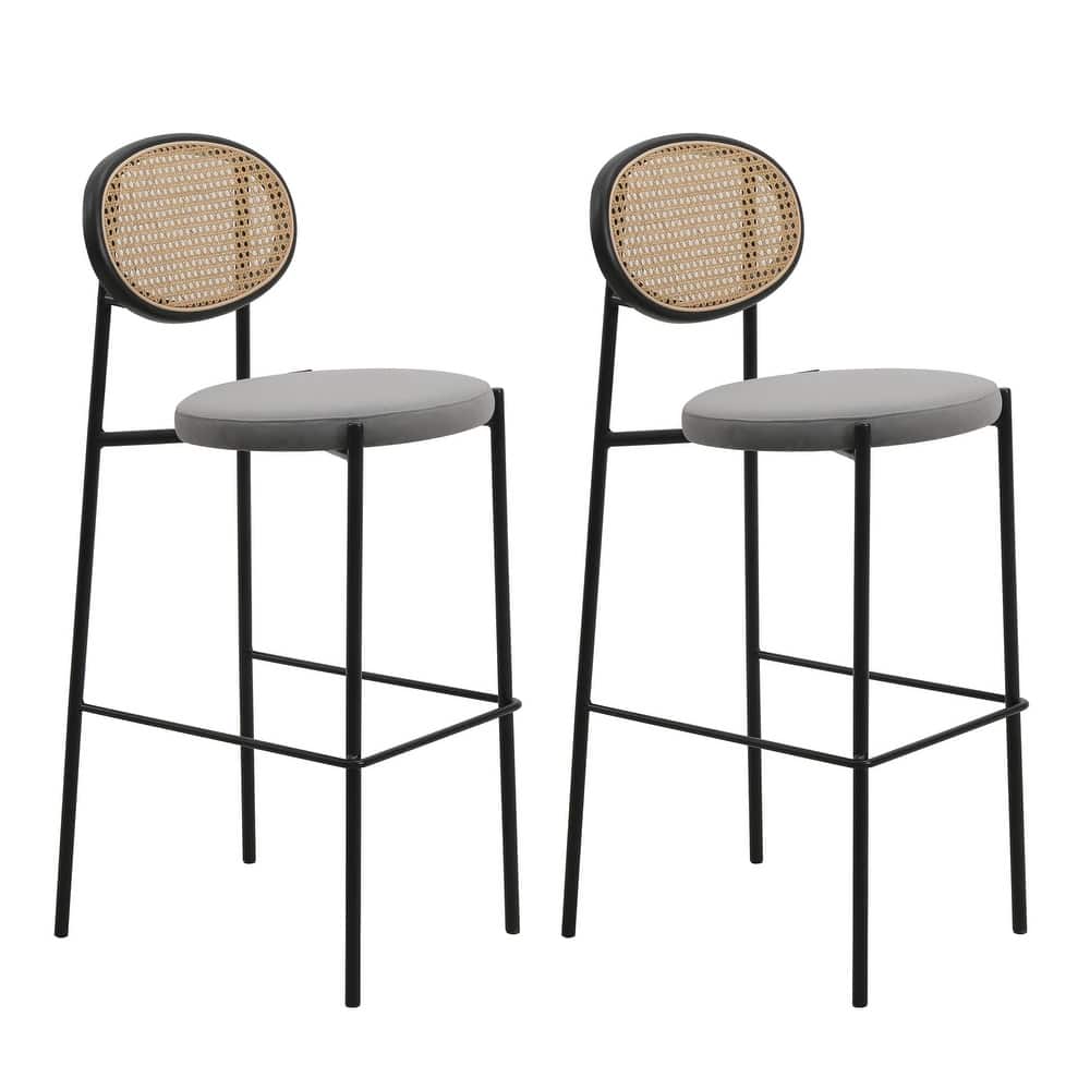 LeisureMod Euston Wicker Bar Stool with Powder Coated Steel Frame, Set of 2 - 42"