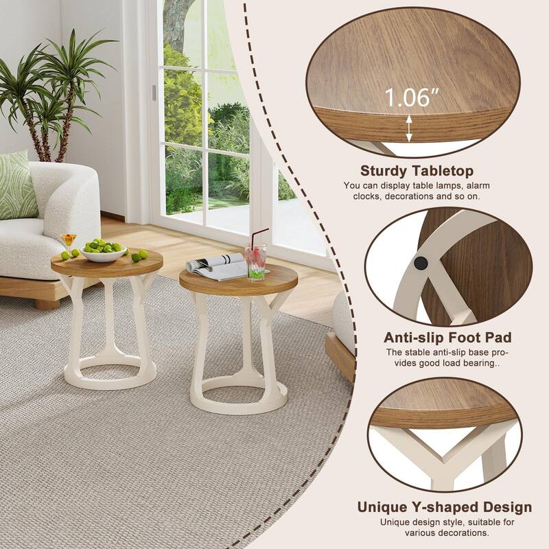 Kinbor Farmhouse End Table - Round Pedestal Side Table, French Country Style Bedroom Side Table
