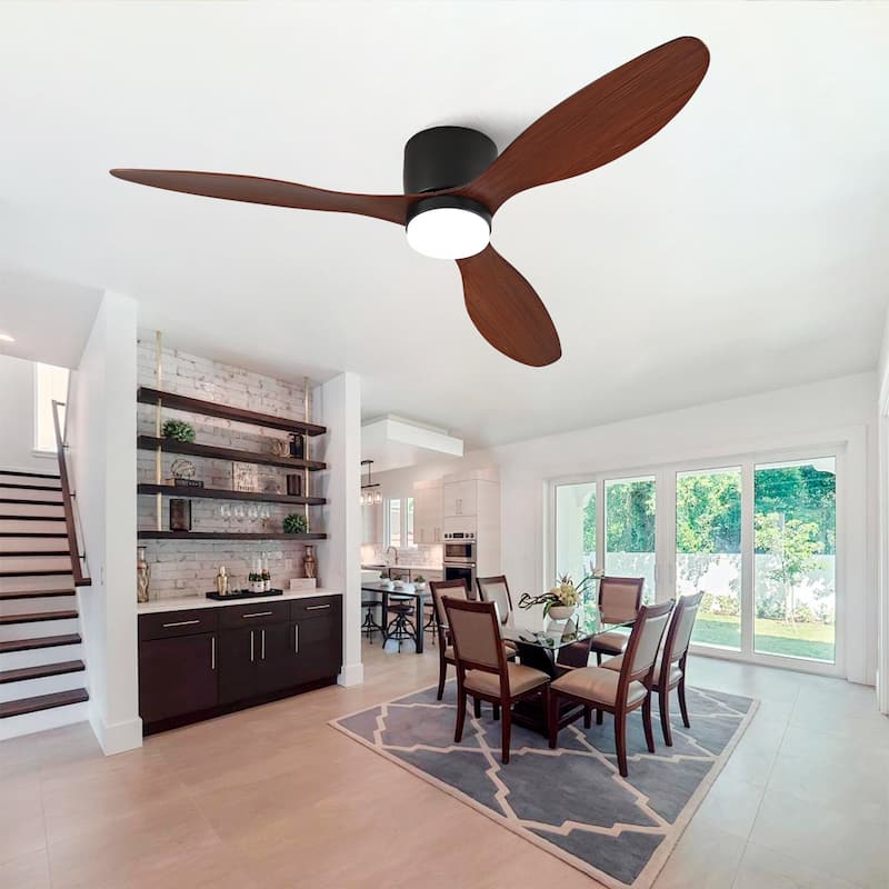 52-inch Ceiling Fan with Light, Ultra-Slim Flush-Mount Design, 3 ABS Plastic Blades, Remote Control Included