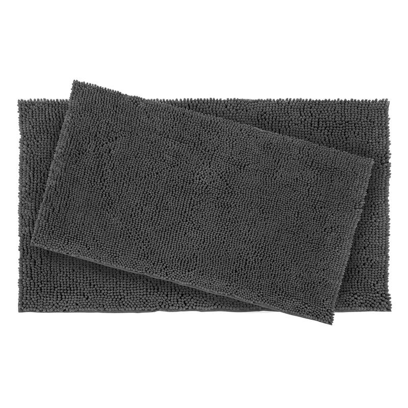 Resort Collection Plush Shag Chenille 17 x 24 in. and 21 x 34 in. 2-Piece Bath Mat Set - Dark Gray
