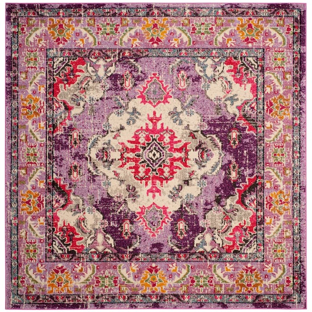 SAFAVIEH Monaco Lillie Boho Medallion Distressed Area Rug - 5' x 5' Square - Violet/Fuchsia