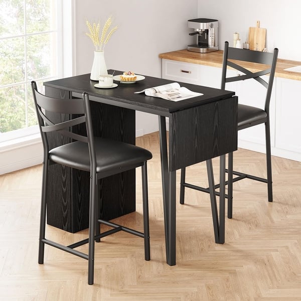 3 Piece Bar Table Set with 2 Upholstered Chairs for Apartment 