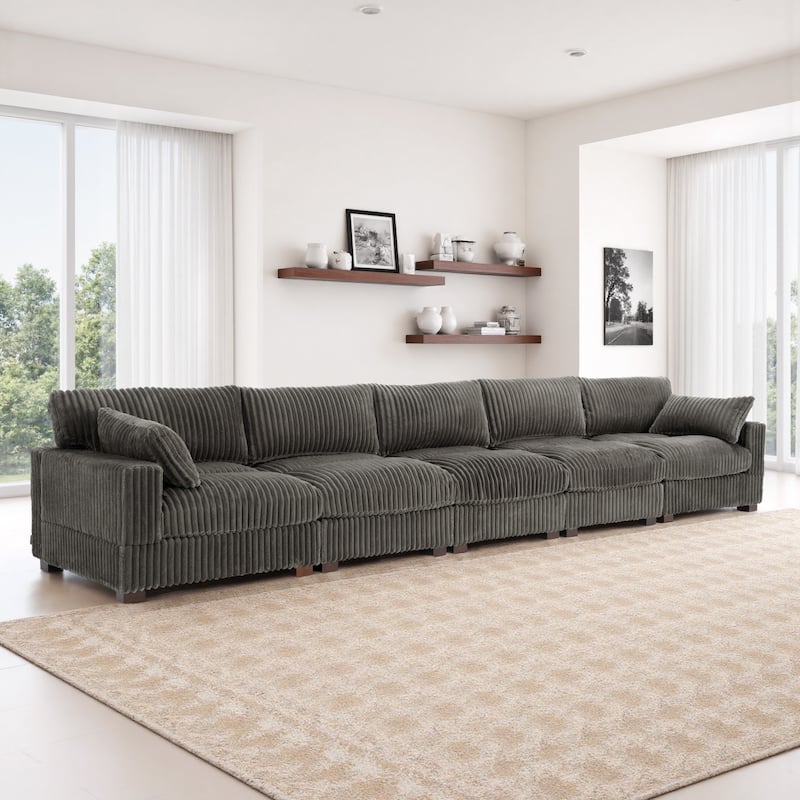 U-shaped Modular Sectional Set Upholstered Sofa Couch - 5-piece/Light Grey