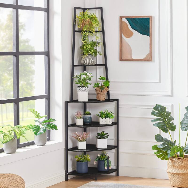 VECELO 6-Tier Corner Bookshelf 68.5" Open Shelves Space-Saving Multifunctional Storage for Living Room Kitchen Balcony - Black