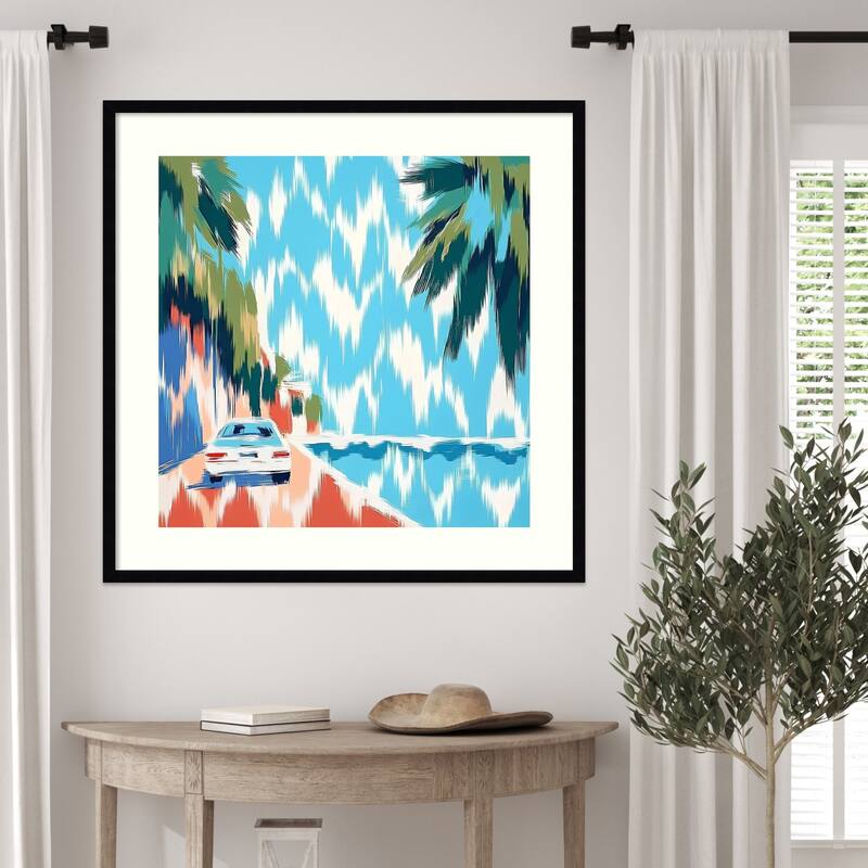 Car On the Beach by Elena Avanesova Wood Framed Wall Art Print - Svelte Noir Black