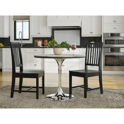Round Mango Wood Dining Table with Chrome Finished base - 36" - Fog Gray