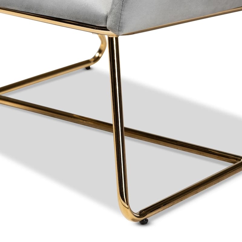 Sennet Glam and Luxe Grey Velvet Fabric Upholstered Gold Finished Armchair - 34.25"H x 26.38"W x 29.53"D