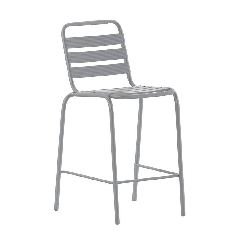 Commercial Indoor-Outdoor Restaurant Stack Stool with Triple Slat Back