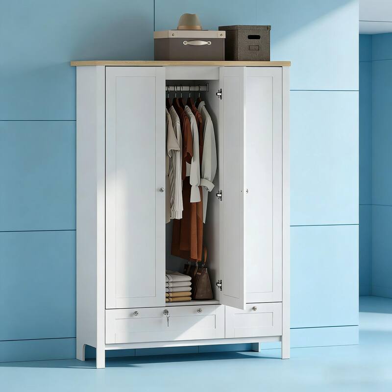 3 Doors Wardrobe Closet Folding and Hanging Areas Armoire